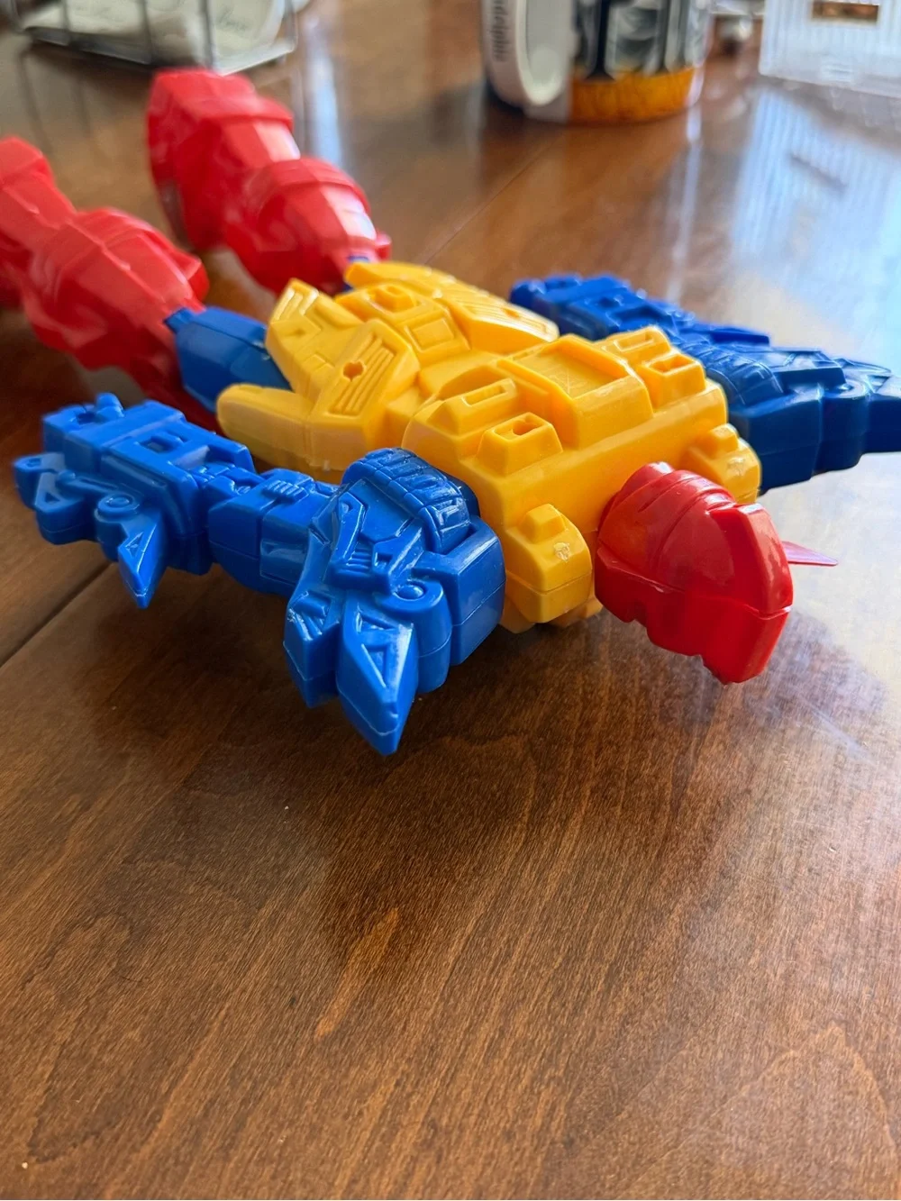 Vintage Mecha Robot Action Figure Toy Red Blue Yellow 10” Unknown Brand